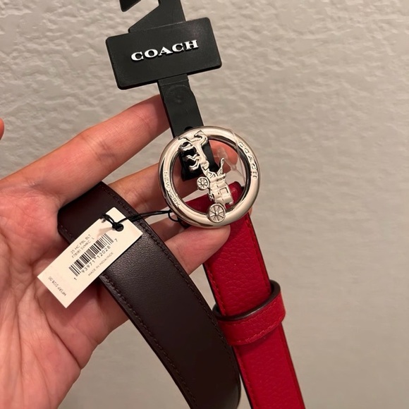 Coach Red and Brown Leather Belt with Silver Coach Logo Buckle main image 6